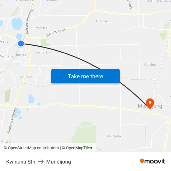 Kwinana Stn to Mundijong map