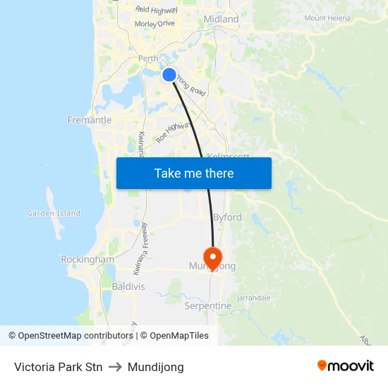 Victoria Park Stn to Mundijong map