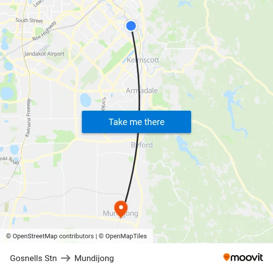 Gosnells Stn to Mundijong map