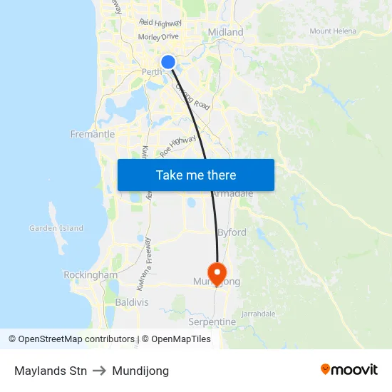 Maylands Stn to Mundijong map