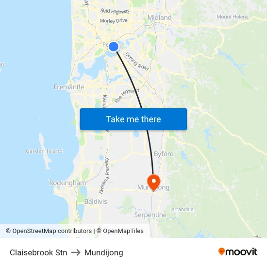 Claisebrook Stn to Mundijong map