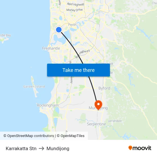 Karrakatta Stn to Mundijong map