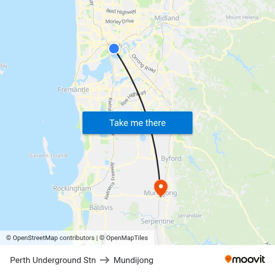 Perth Underground Stn to Mundijong map