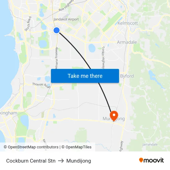 Cockburn Central Stn to Mundijong map