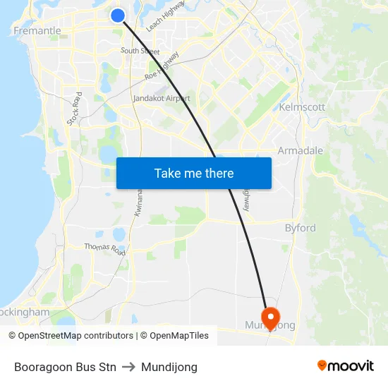 Booragoon Bus Stn to Mundijong map