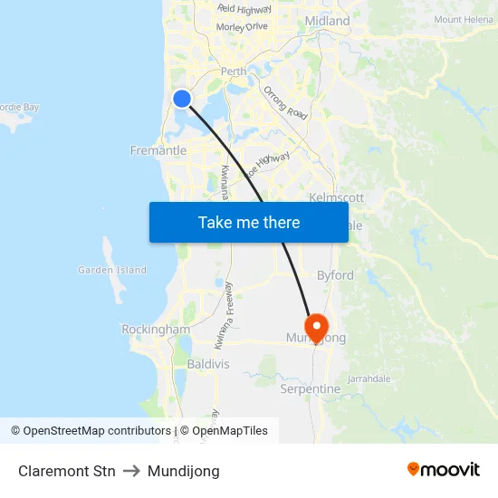Claremont Stn to Mundijong map