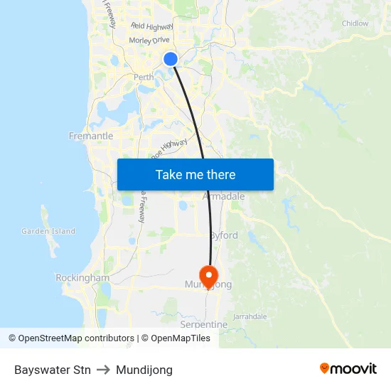 Bayswater Stn to Mundijong map