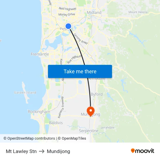 Mt Lawley Stn to Mundijong map