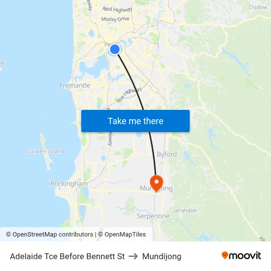 Adelaide Tce Before Bennett St to Mundijong map