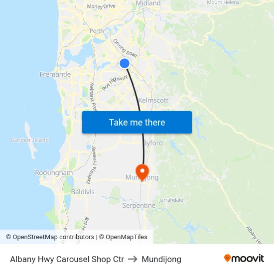 Albany Hwy Carousel Shop Ctr to Mundijong map