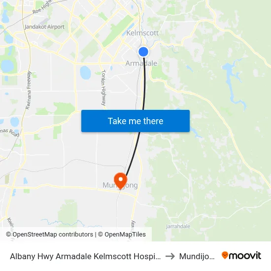 Albany Hwy Armadale Kelmscott Hospital to Mundijong map