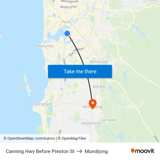 Canning Hwy Before Preston St to Mundijong map