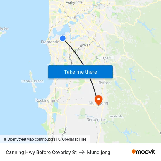 Canning Hwy Before Coverley St to Mundijong map