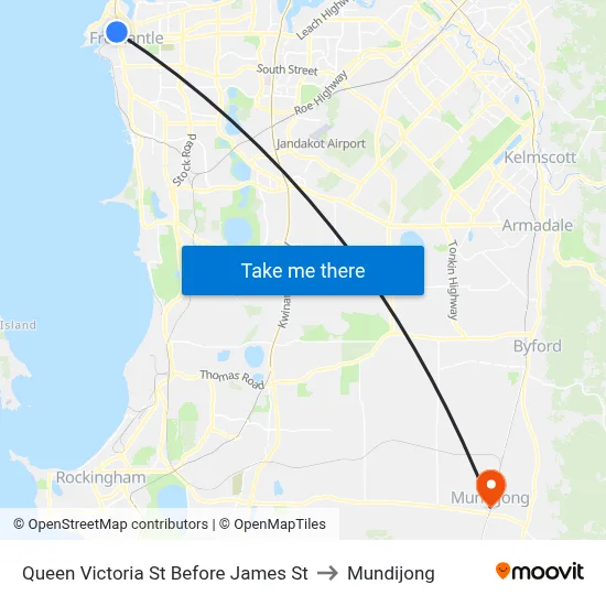 Queen Victoria St Before James St to Mundijong map