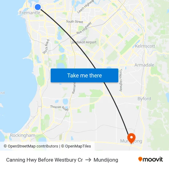 Canning Hwy Before Westbury Cr to Mundijong map
