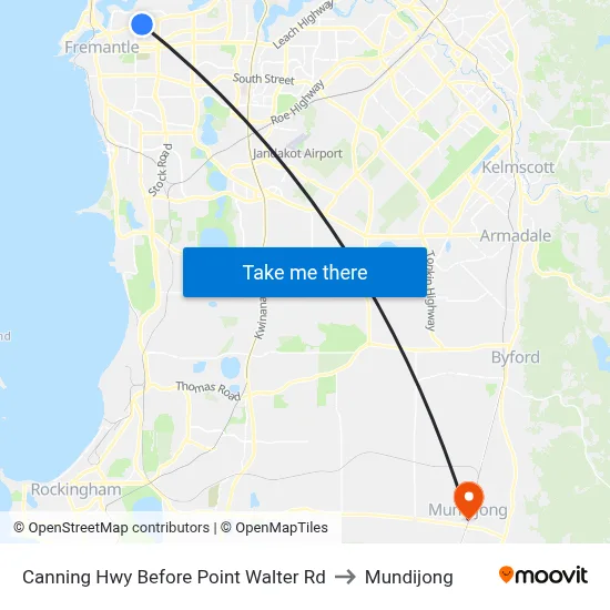 Canning Hwy Before Point Walter Rd to Mundijong map