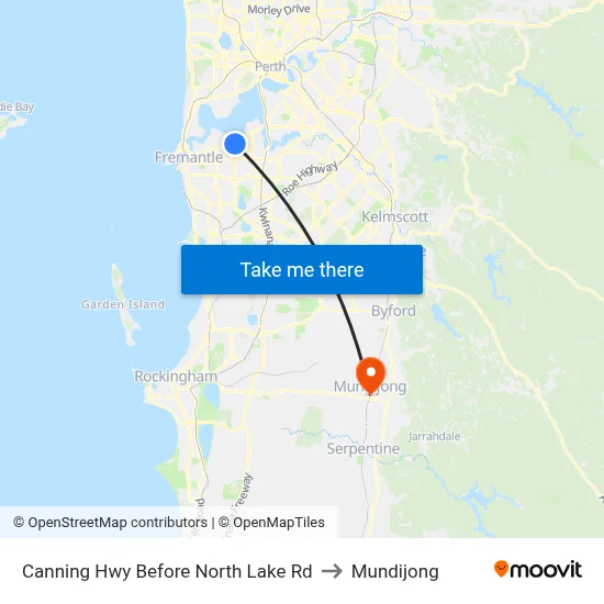 Canning Hwy Before North Lake Rd to Mundijong map