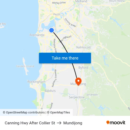 Canning Hwy After Collier St to Mundijong map
