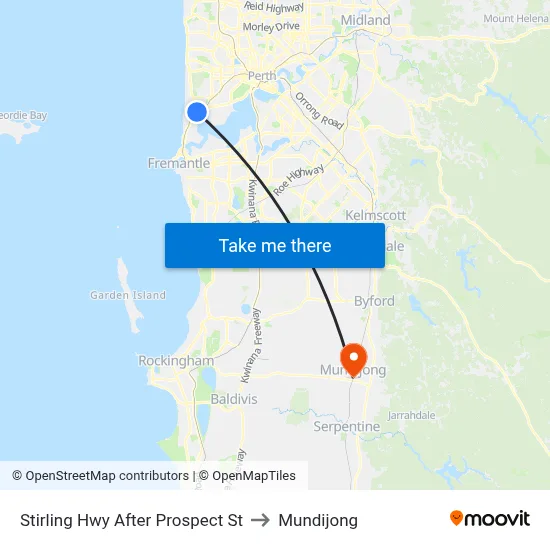 Stirling Hwy After Prospect St to Mundijong map