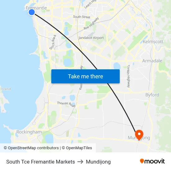 South Tce Fremantle Markets to Mundijong map