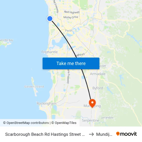 Scarborough Beach Rd Hastings Street Cat Id 19 to Mundijong map
