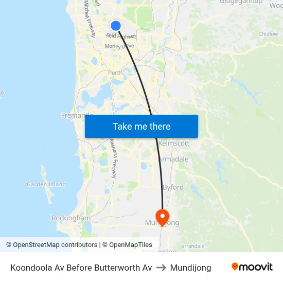 Koondoola Av Before Butterworth Av to Mundijong map