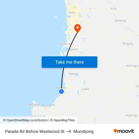 Parade Rd Before Westwood St to Mundijong map