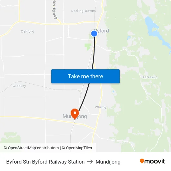 Byford Stn Byford Railway Station to Mundijong map