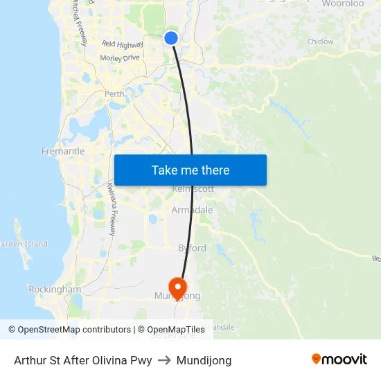 Arthur St After Olivina Pwy to Mundijong map