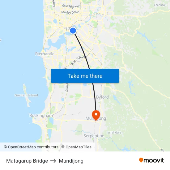 Matagarup Bridge to Mundijong map
