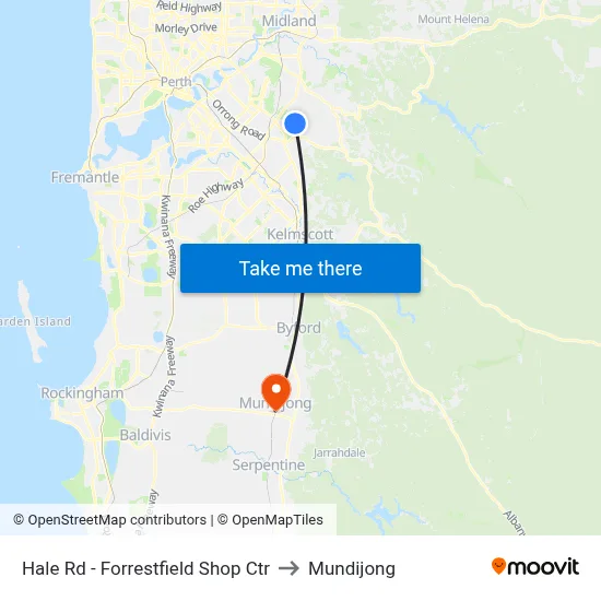 Hale Rd - Forrestfield Shop Ctr to Mundijong map