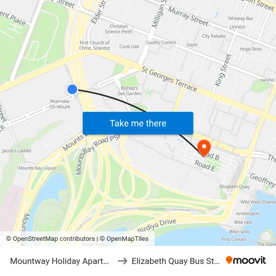 Mountway Holiday Apartments to Elizabeth Quay Bus Station map