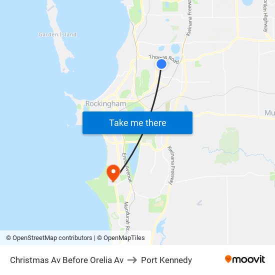 Christmas Av Before Orelia Av to Port Kennedy map