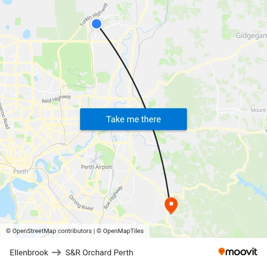 Ellenbrook to S&R Orchard Perth map
