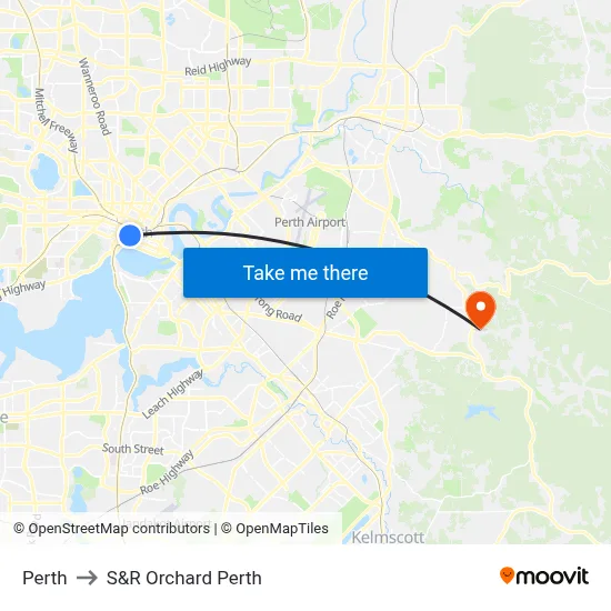 Perth to S&R Orchard Perth map