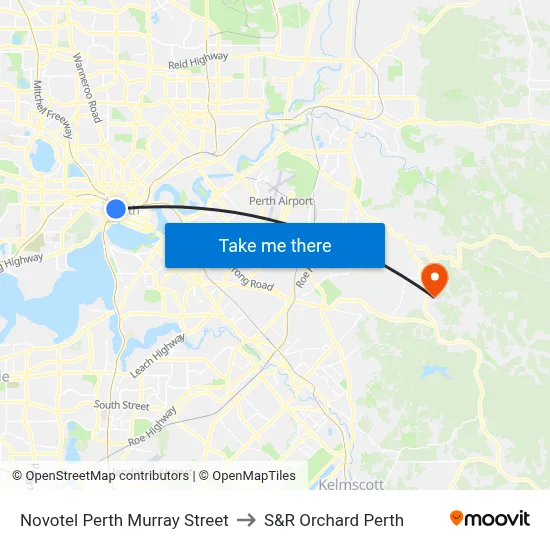 Novotel Perth Murray Street to S&R Orchard Perth map