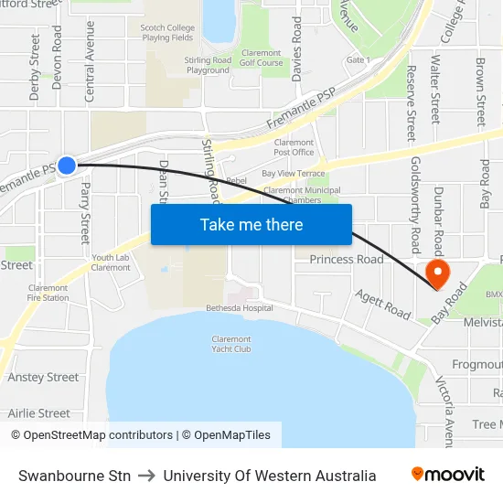 Swanbourne Stn to University Of Western Australia map