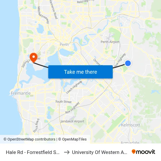 Hale Rd - Forrestfield Shop Ctr to University Of Western Australia map