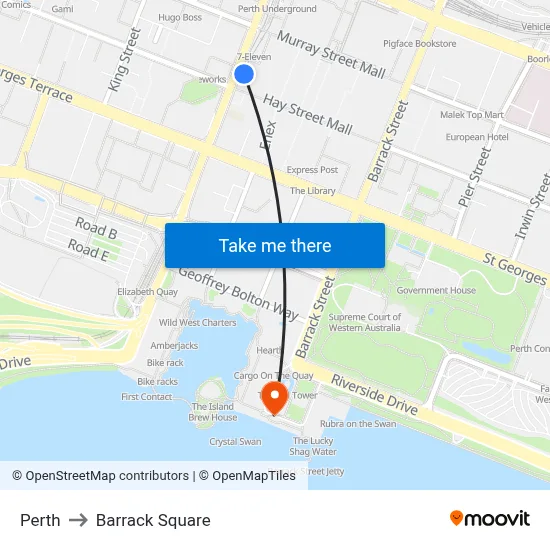 Perth to Barrack Square map