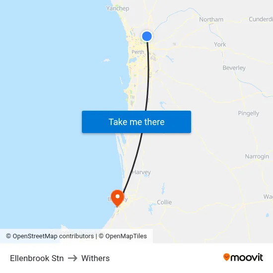 Ellenbrook Stn to Withers map