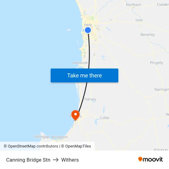 Canning Bridge Stn to Withers map