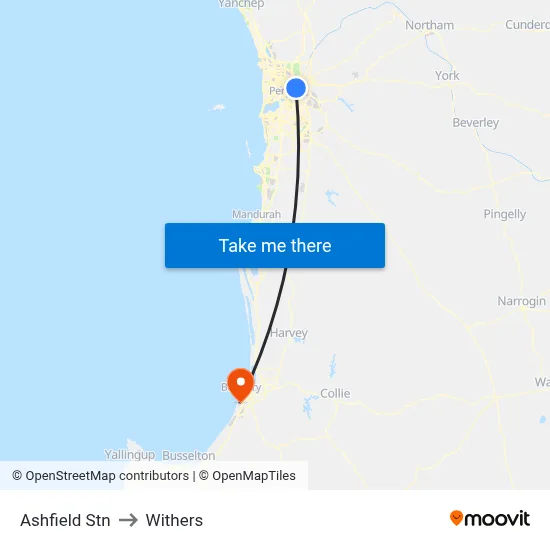 Ashfield Stn to Withers map