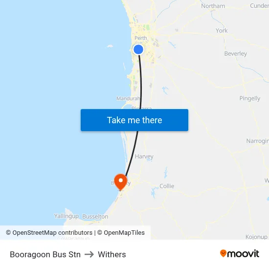 Booragoon Bus Stn to Withers map