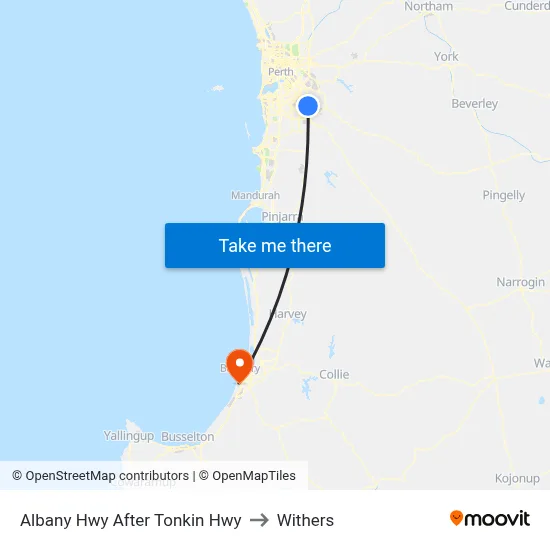 Albany Hwy After Tonkin Hwy to Withers map