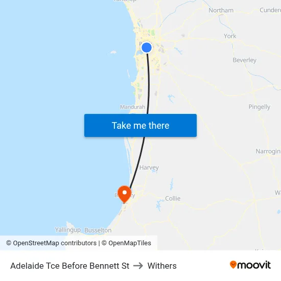 Adelaide Tce Before Bennett St to Withers map