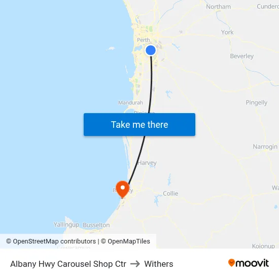 Albany Hwy Carousel Shop Ctr to Withers map