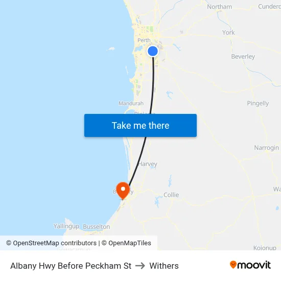Albany Hwy Before Peckham St to Withers map