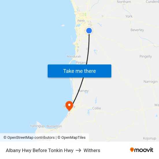 Albany Hwy Before Tonkin Hwy to Withers map
