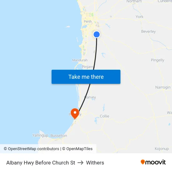 Albany Hwy Before Church St to Withers map