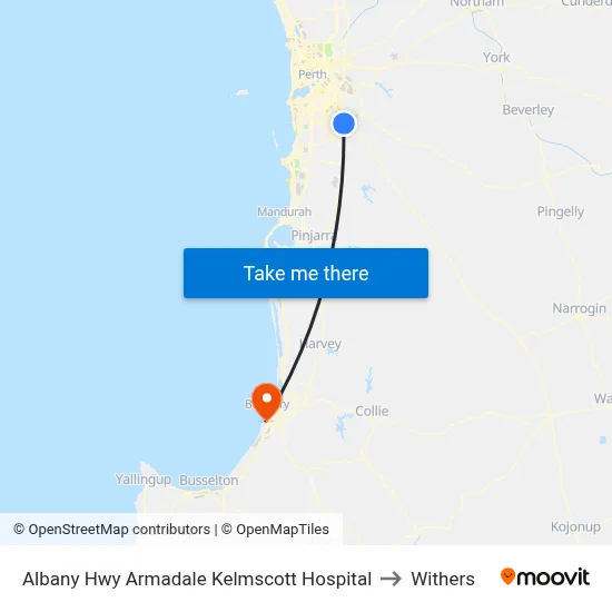 Albany Hwy Armadale Kelmscott Hospital to Withers map